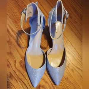 Silver Glitter Kitten Heel Eunicer Ankle strap heel/shoes 11B EUC.